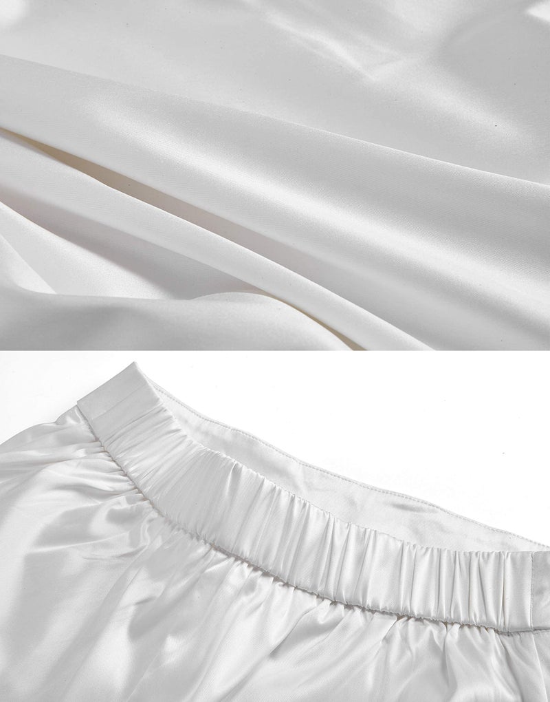 heipeiwa Women's Satin Pants Dress Casual Pleated Pull on High Waist Pants Baggy Front Tapered Trouser White - Image 4